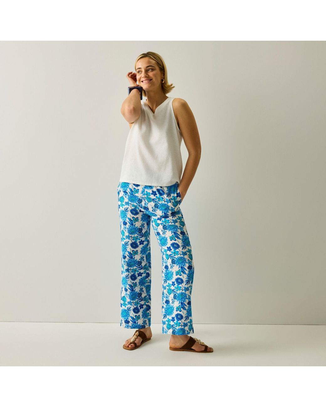 Regatta Blue Talamanca Linen Relaxed-Fit Trousers