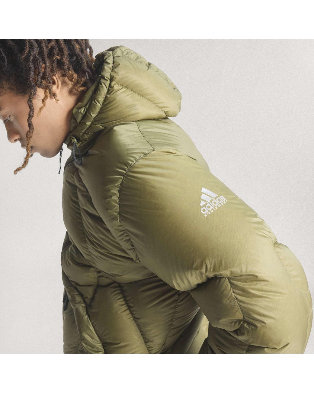 Adidas Green Eqt Full-Zip Hooded Short Puffer Jacket for men