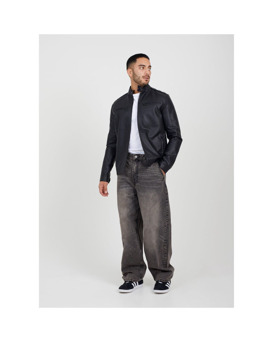 Brave Soul Black Faux Leather Jacket With Chest Pockets for men