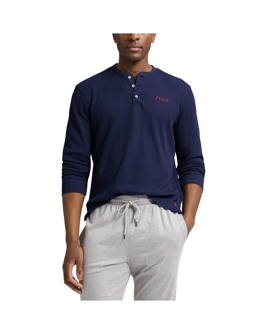 Polo Ralph Lauren Blue Waffle-Knit Henley Long Sleeve Top for men