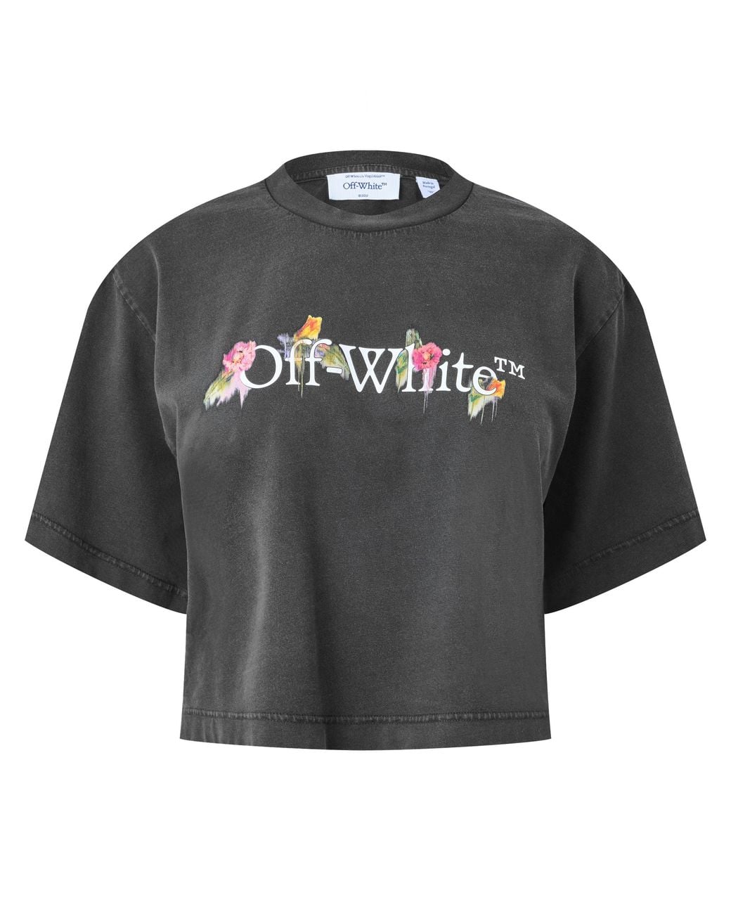 Off-White c/o Virgil Abloh Black Short-Sleeve Floral Cotton Cropped T-Shirt
