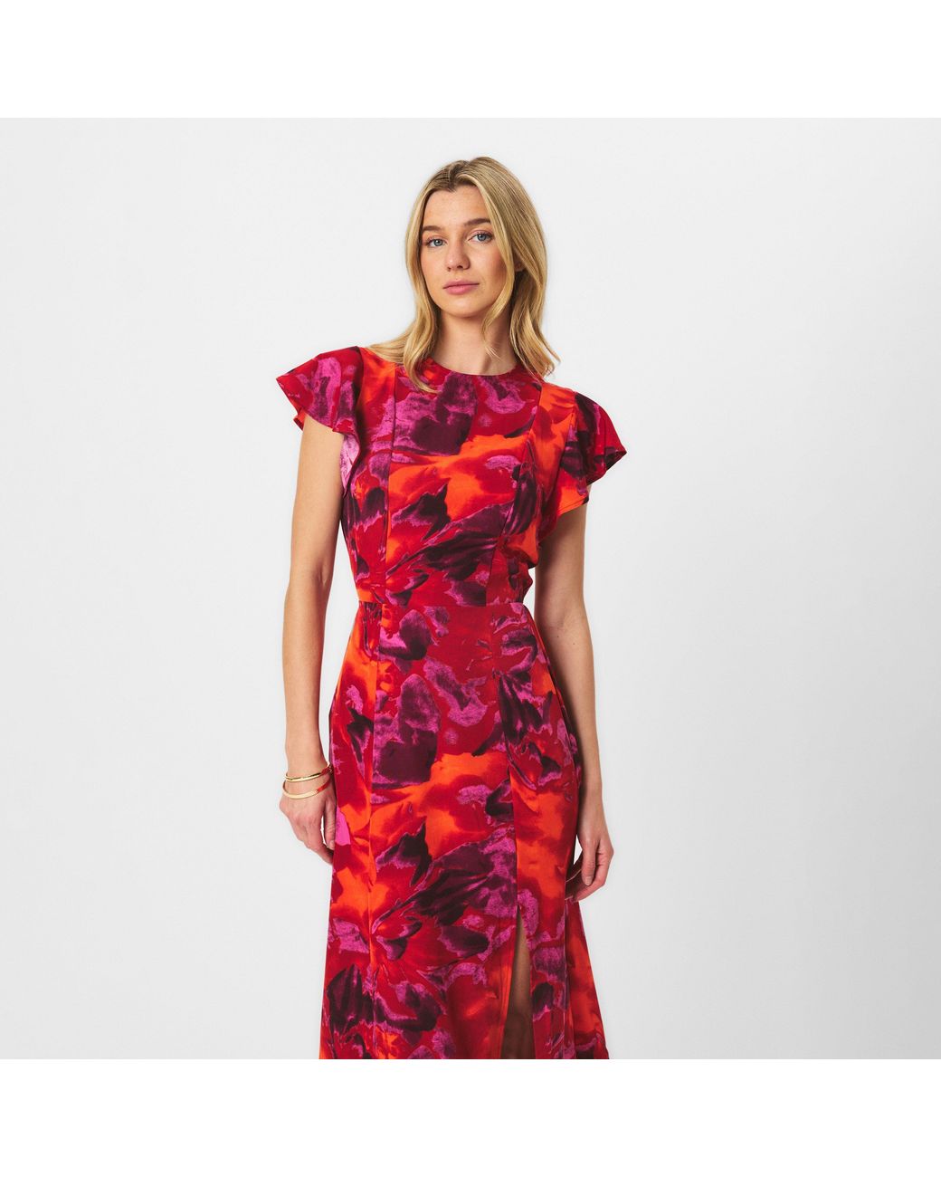 AX Paris Red Abstract Print Flutter Sleeve Midi Dress