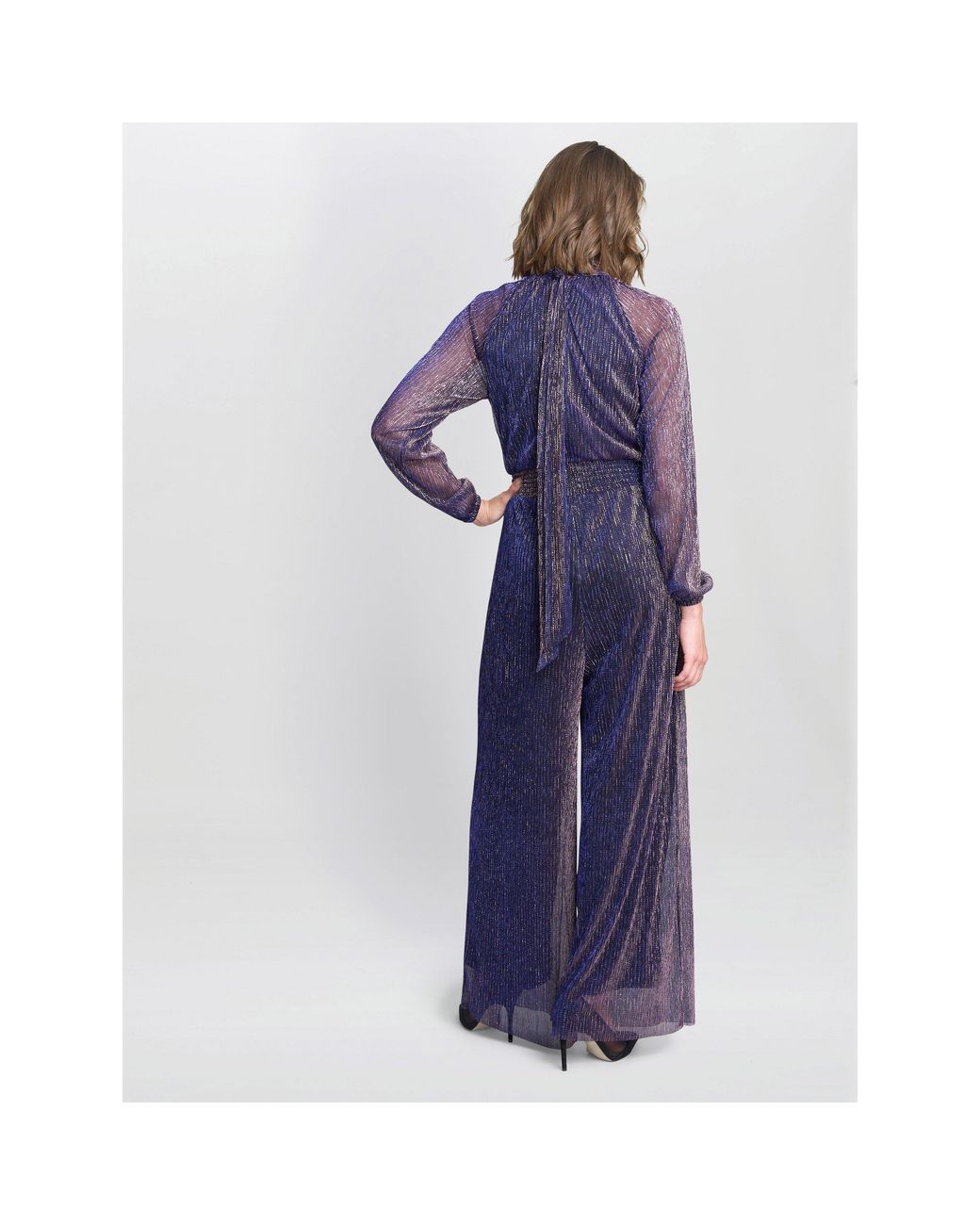 Gina Bacconi Blue Kylie Metallic Knit Jumpsuit
