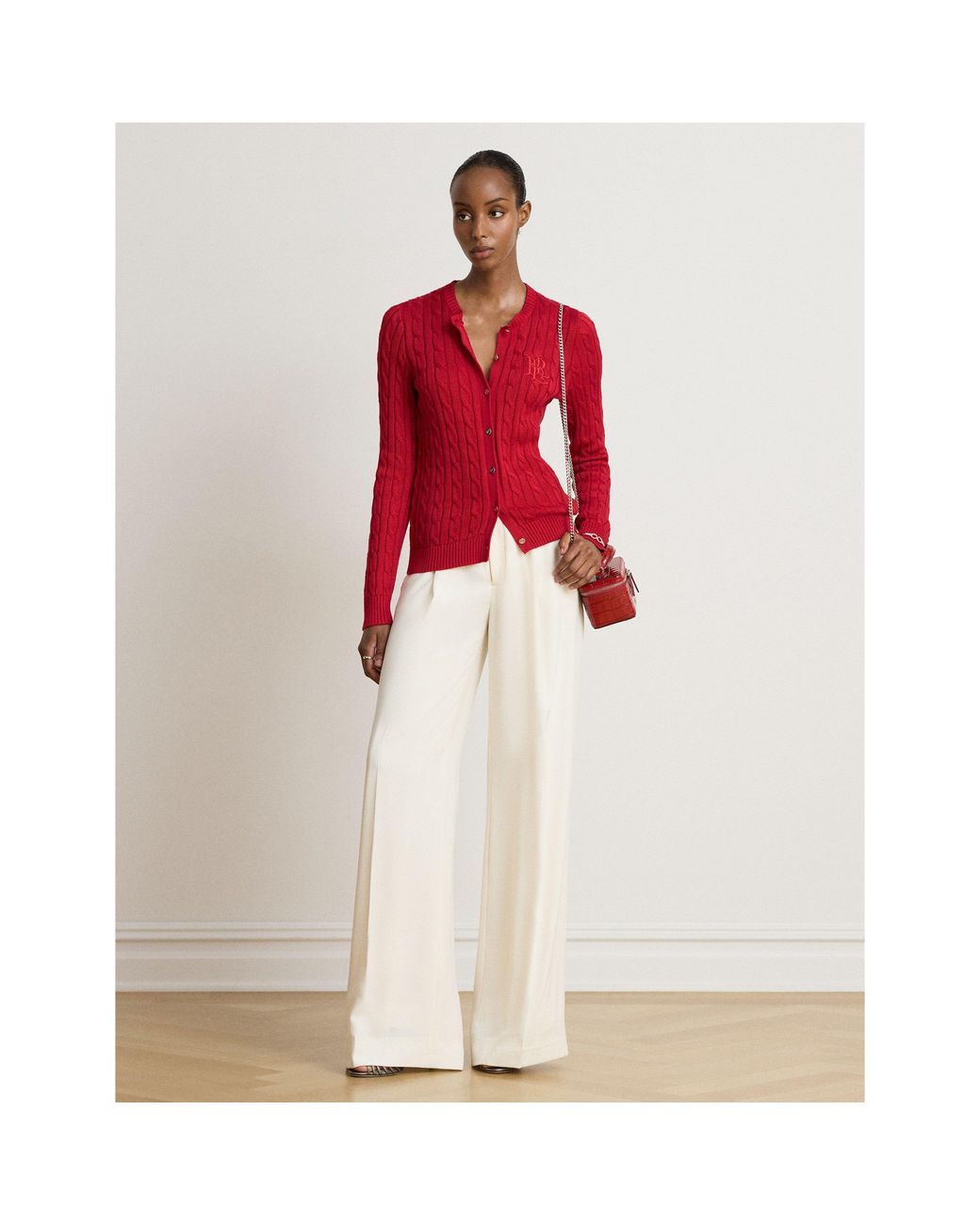 Ralph Lauren Red Cable-Knit Cardigan