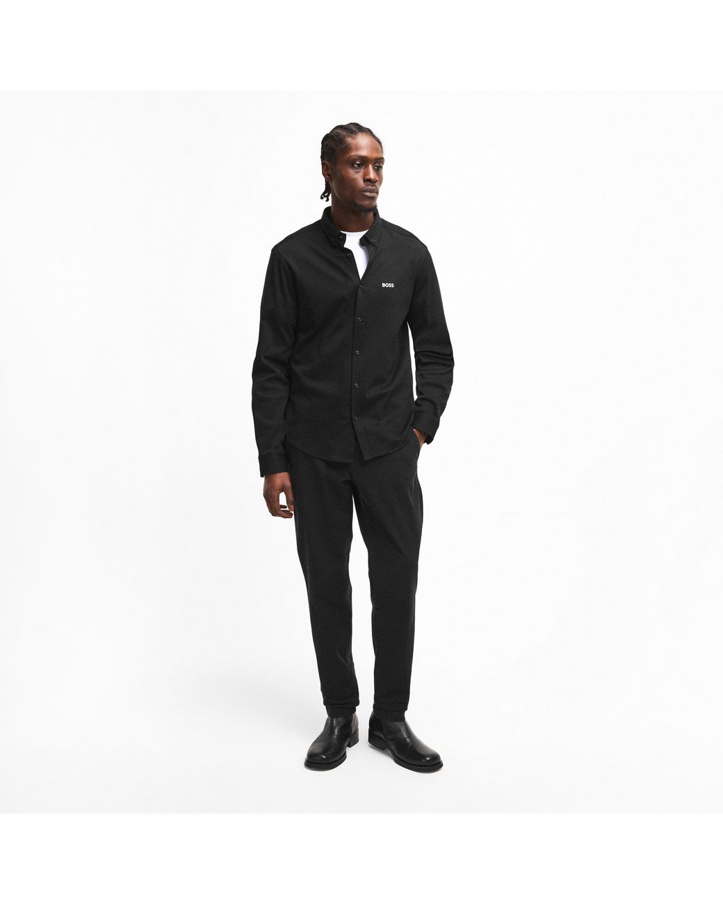 Boss Blue Motion Long Sleeve Buttoned Shirt With Logo Detail for men