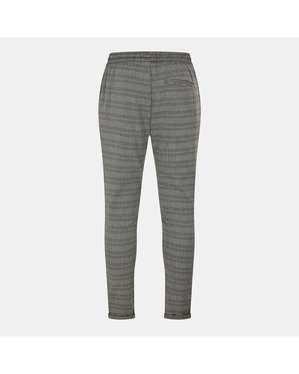 Brave Soul Gray Checked Trouser With Drawstring Waist for men
