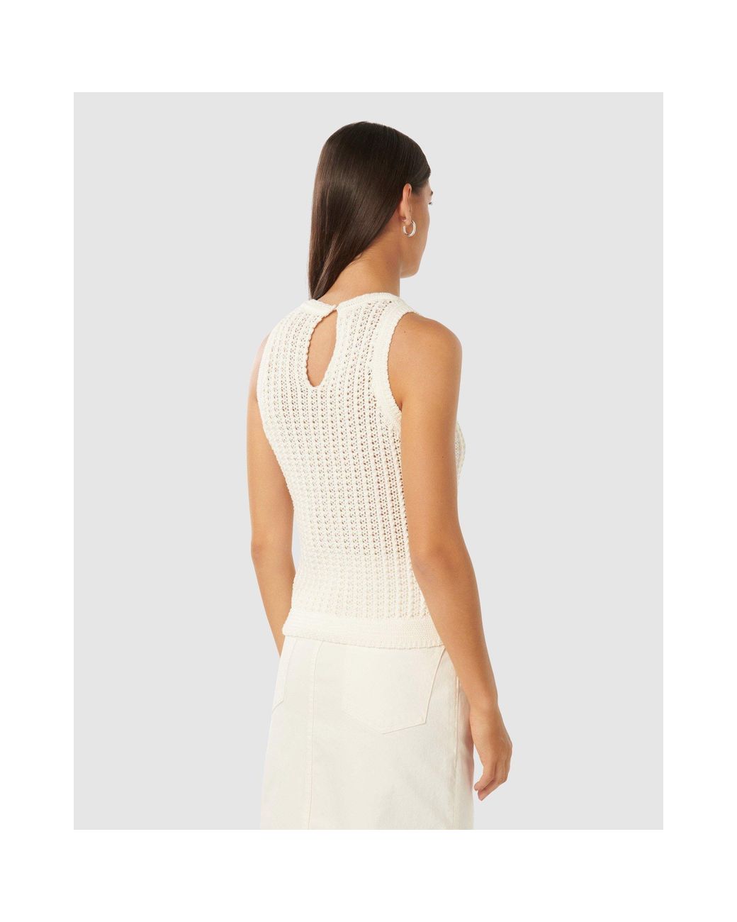 Forever New White Bailee Crochet Look Racer Top