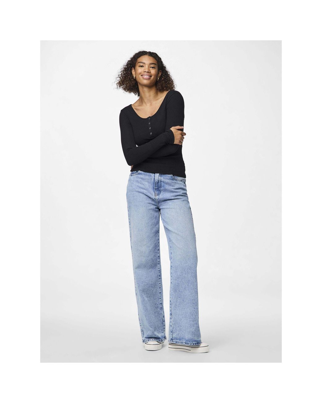 Pieces Black Kitte Cotton Long-Sleeve Slim-Fit Blouse