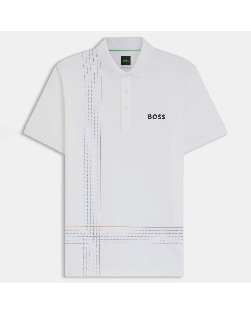 Boss White Active Quick Dry Polo Shirt With Check Artwork for men