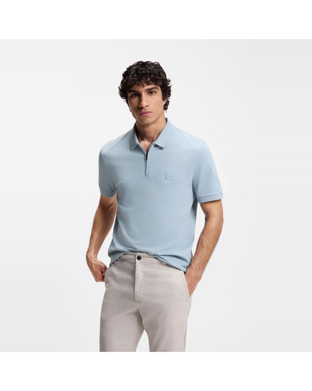 Boss Blue Short Sleeve Quarter Zip Polo Top for men