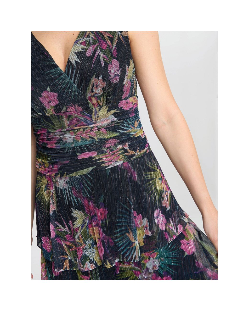 Gina Bacconi Blue Nina Midi Printed Tiered Dress