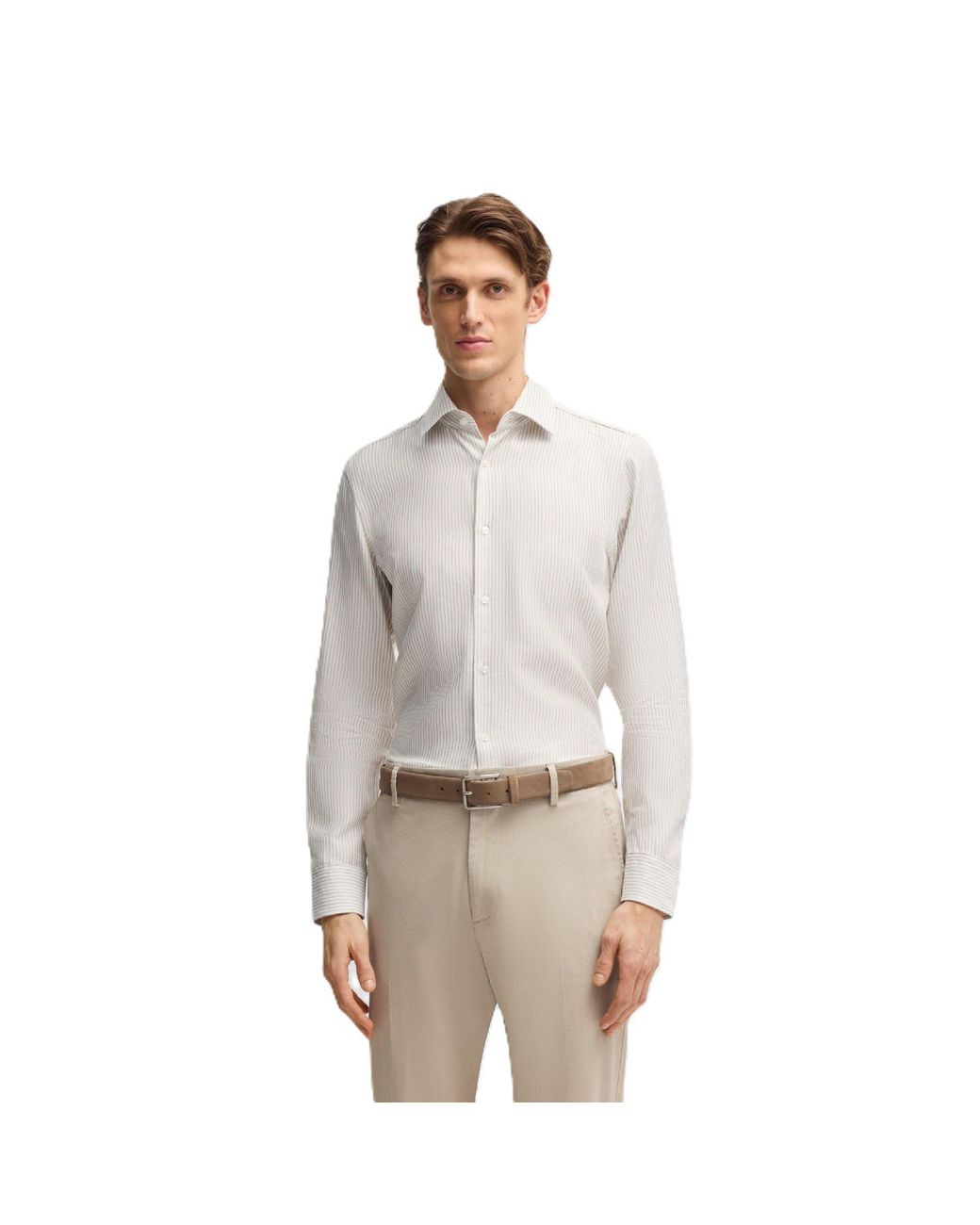 Boss Gray H Hank Kent Long Sleeve Oxford Shirt for men