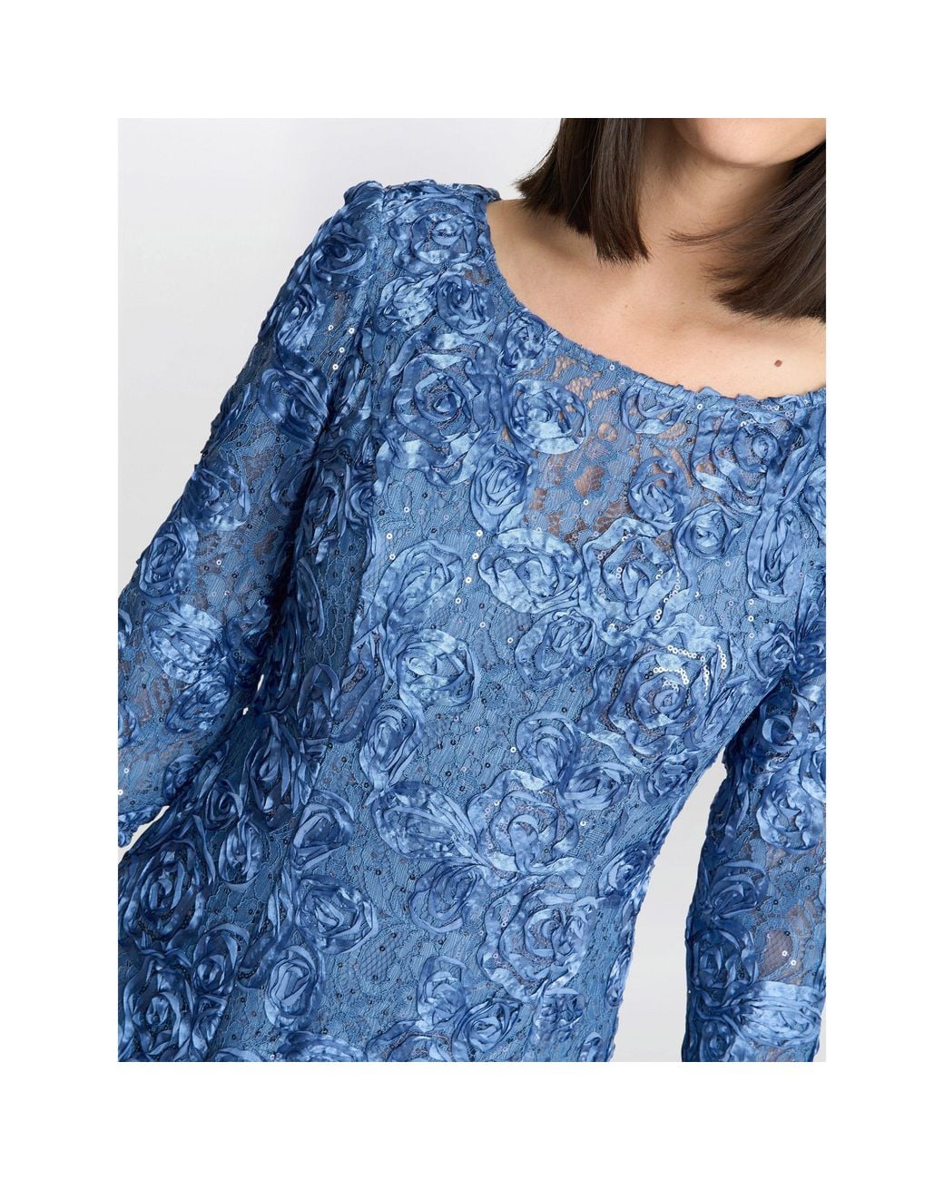 Gina Bacconi Blue Susanna Rosette Maxi Dress