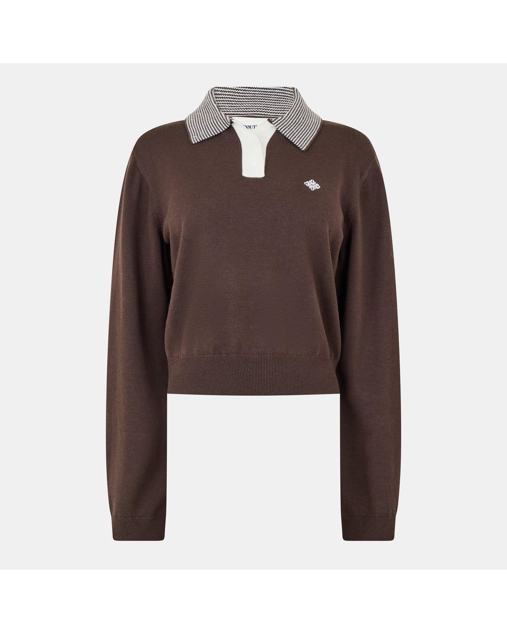 The Couture Club Brown Striped Collar Polo Shirt