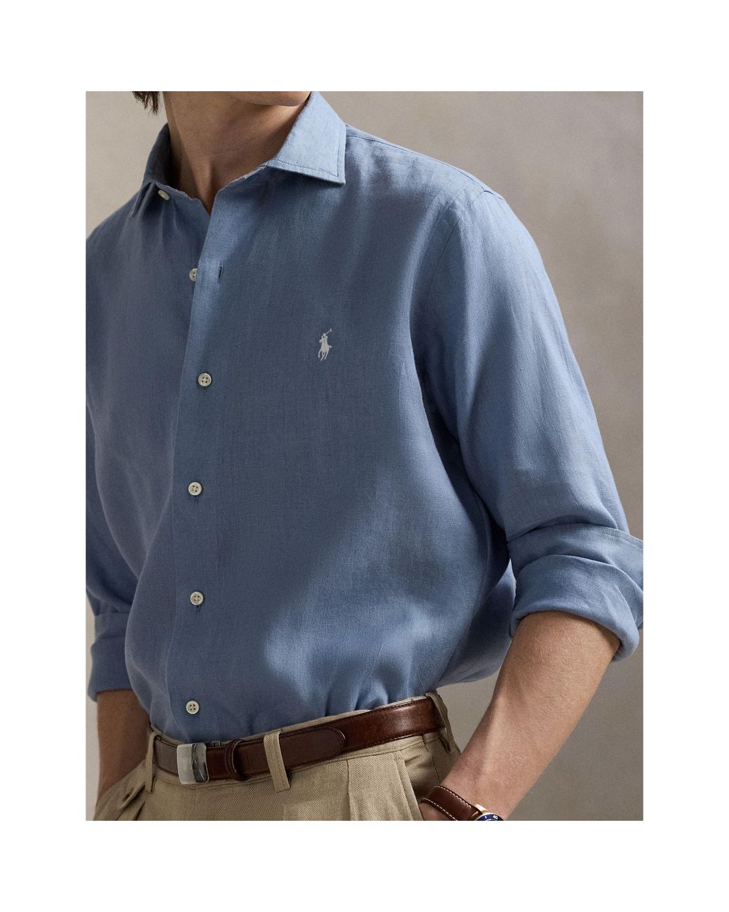 Ralph Lauren Blue Linen Long Sleeve Shirt for men