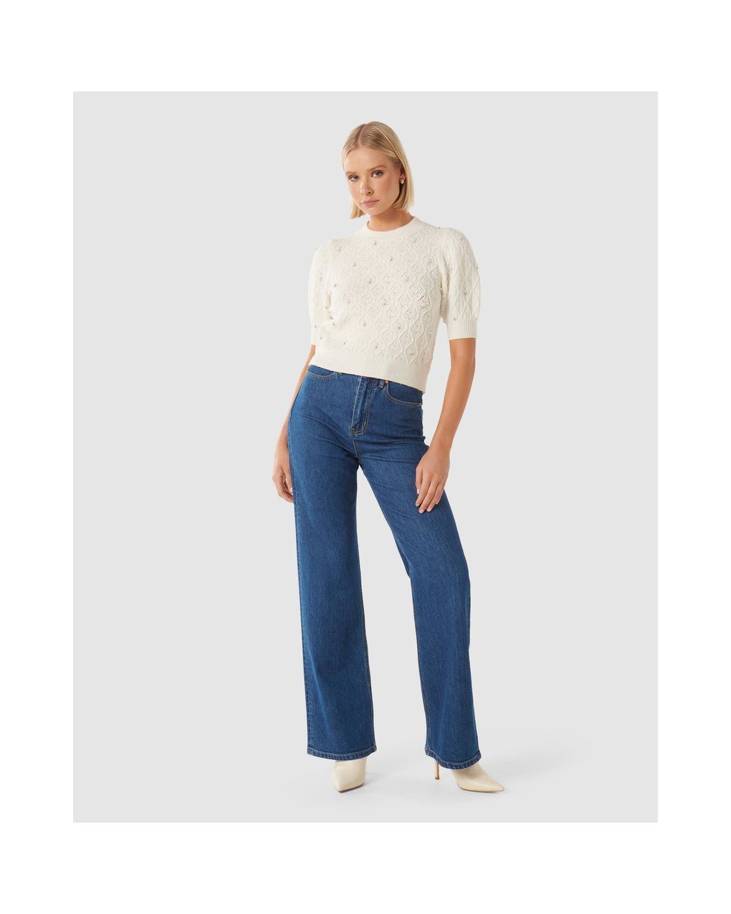Forever New Blue Sierra Embellished Sleeve Knit Tee