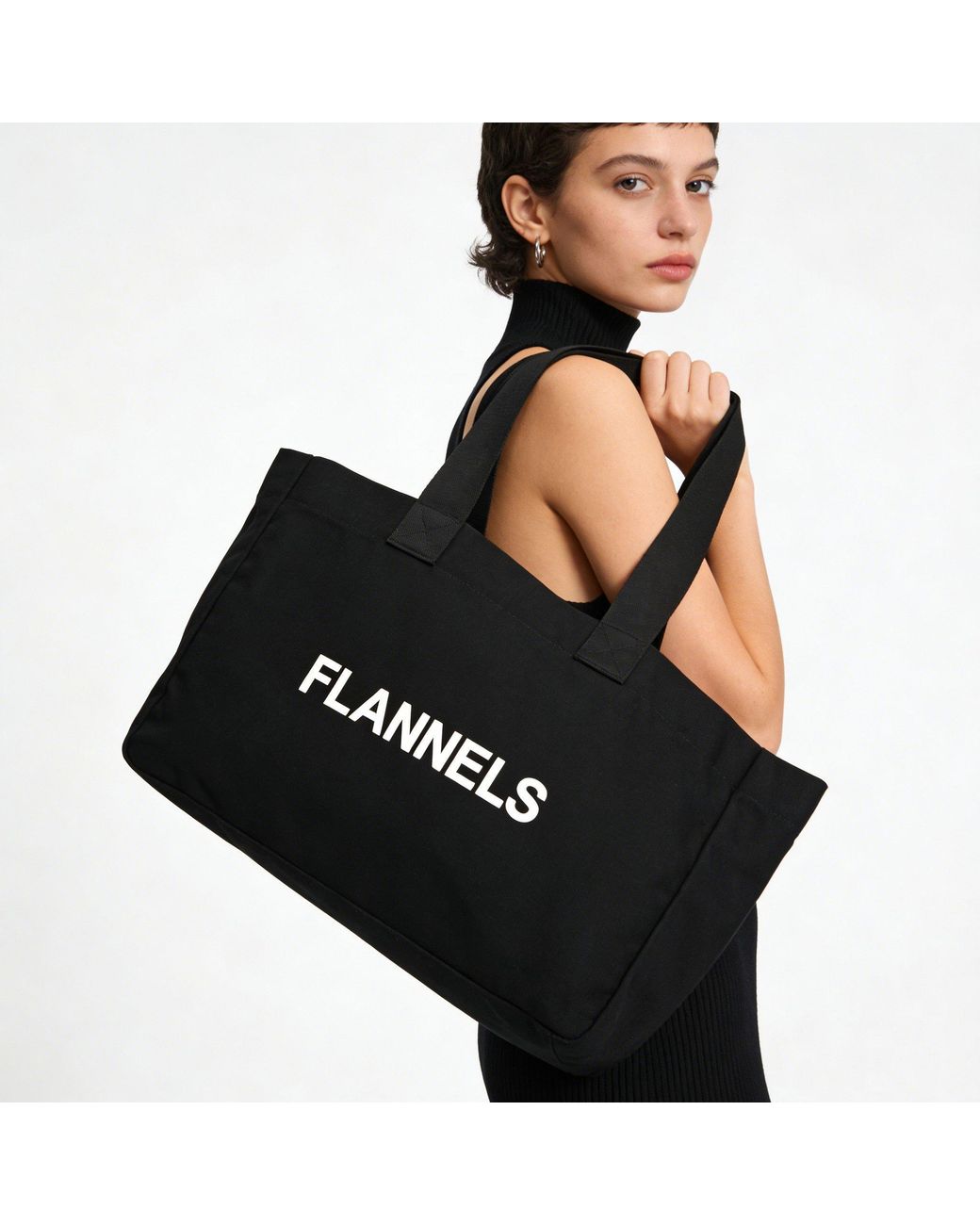 Flannels Black Canvas Logo Tote Bag