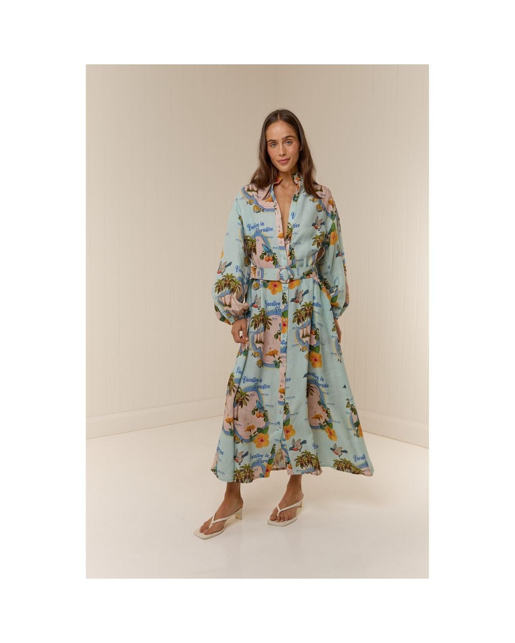 Palm Noosa Natural Noddy Linen Long-Sleeve Maxi Shirt-Dress