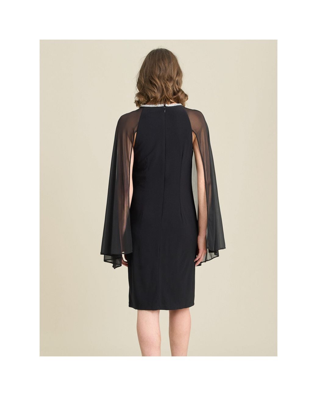 Gina Bacconi Black Shyla Sheer Sleeve & Crystal Trim Dress