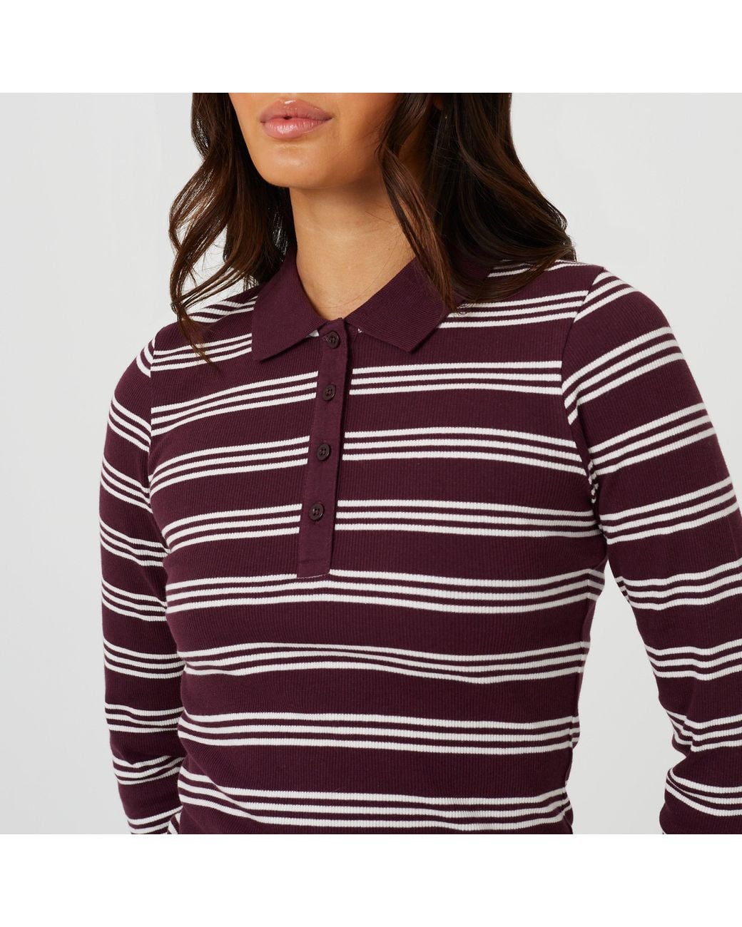 Brave Soul Ladies Long Sleeve Collared Rib Top