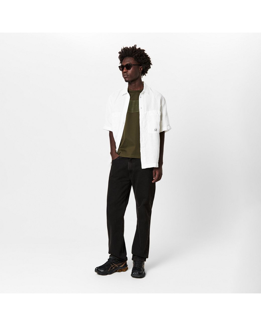 C P Company White Boxy Short Sleeve Shirt for men