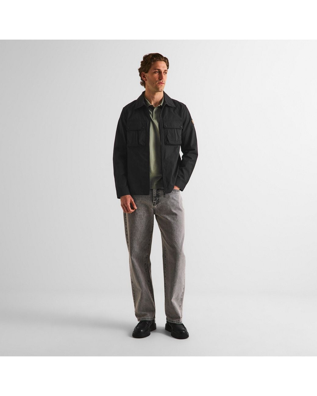 Belstaff Black Stride Zip Collar Long Sleeve Overshirt for men