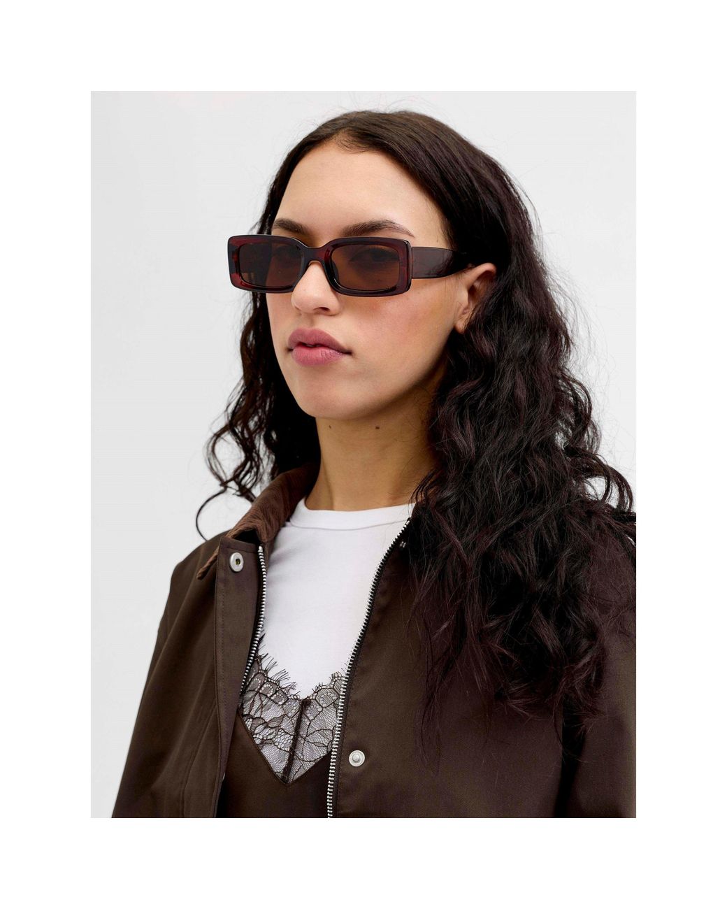 JJXX Brown Rosee Rectangle Sunglasses