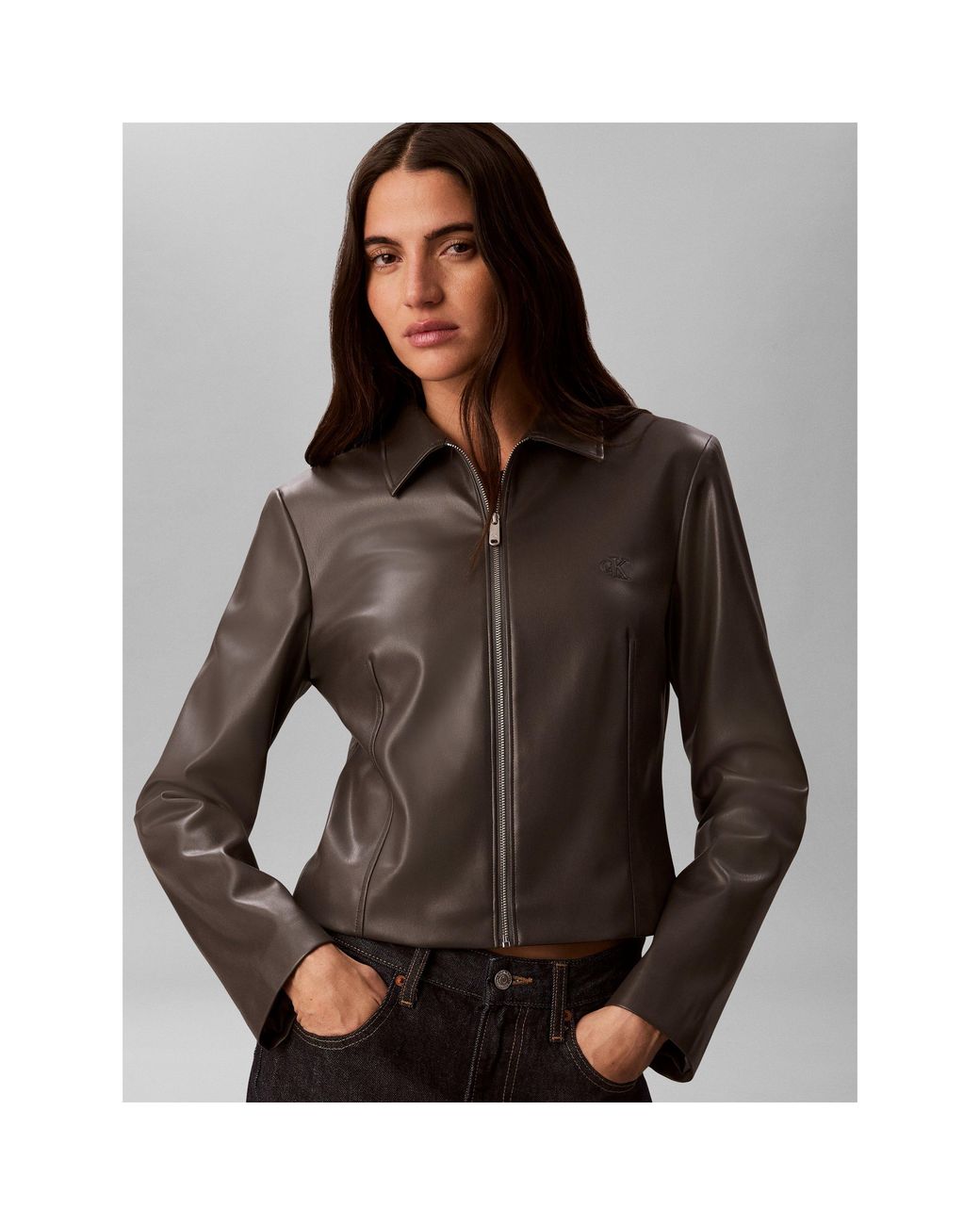 Calvin Klein Gray Faux Leather Jacket