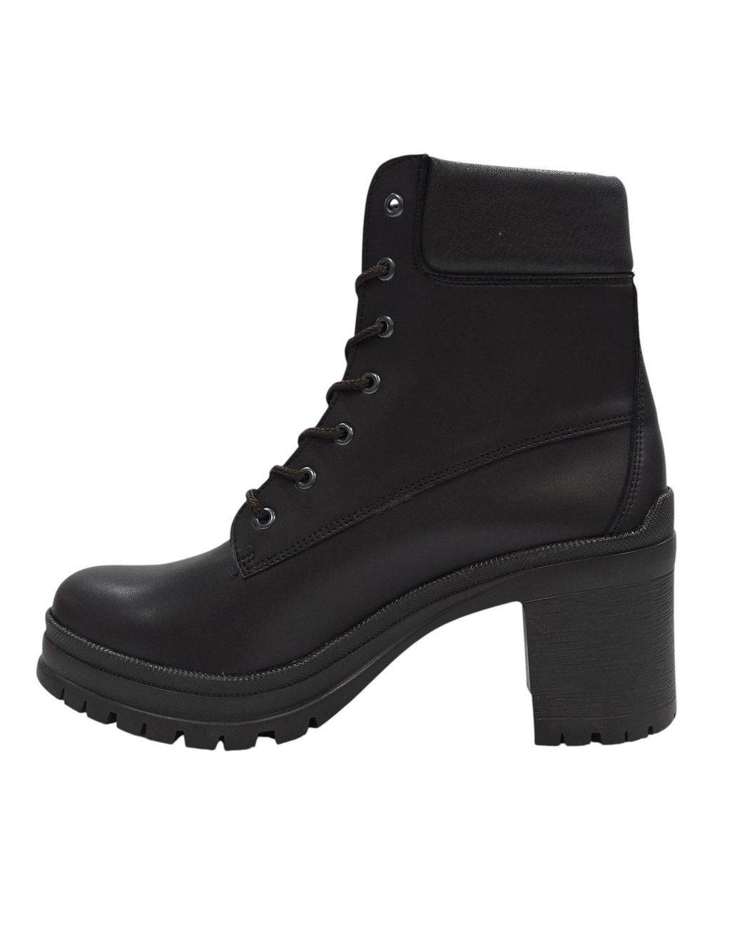 Jack Wills Black Premium Leather Block Heel Lace Up Ankle Boots