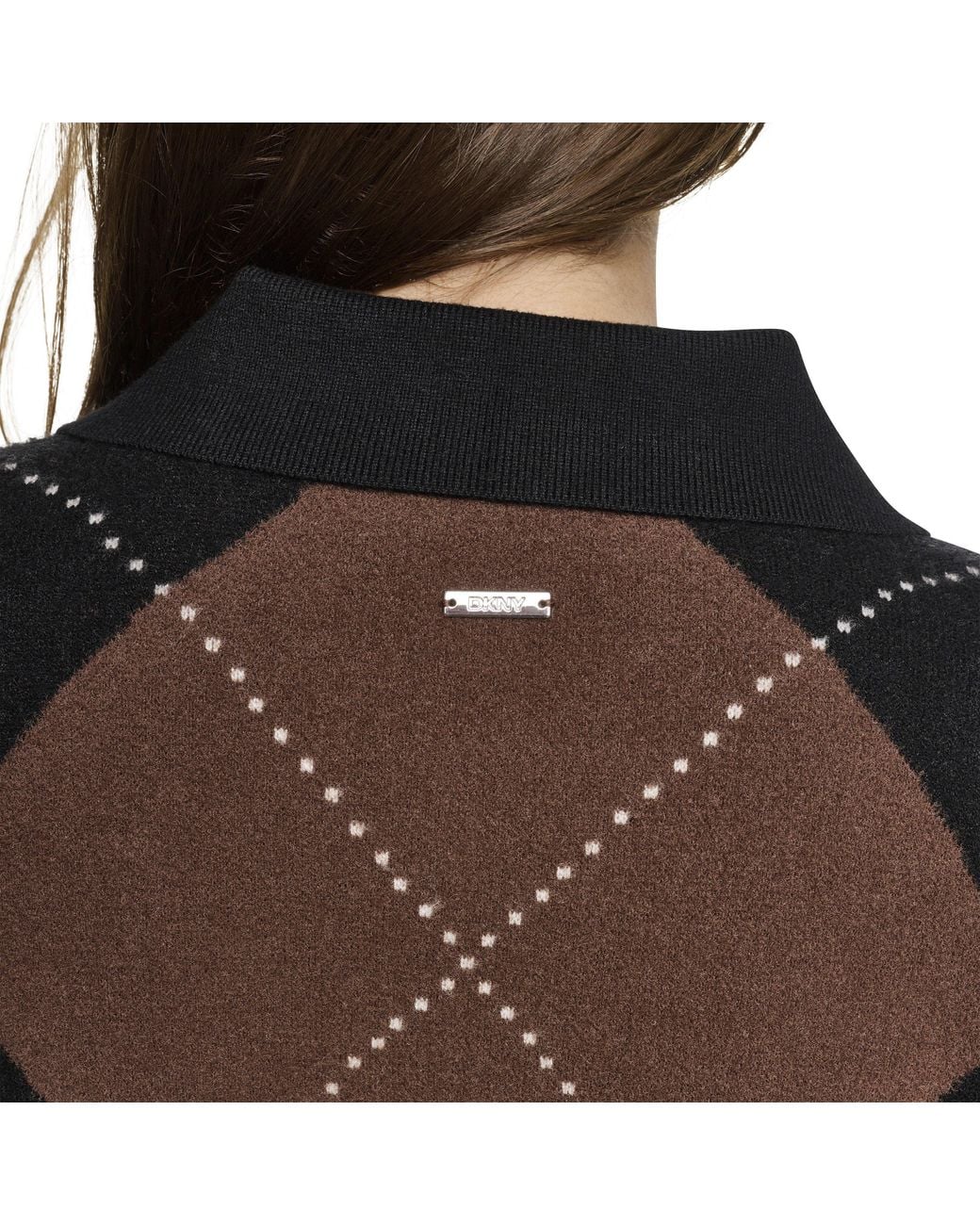DKNY Black Petite Argyle Button-front Sweater