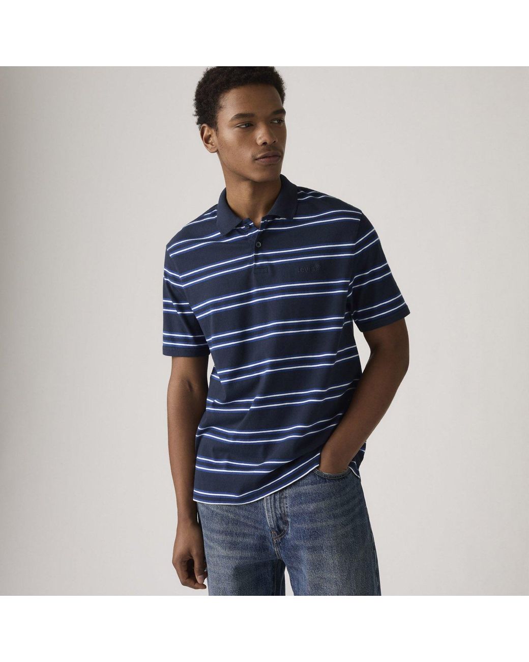Levi's Blue Striped Short-Sleeve Polo Shirt for men