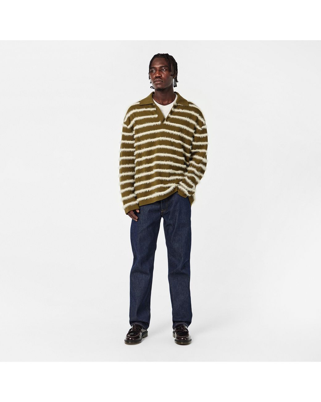 AMI Green Fluffy Knitted Long Sleeve Polo Shirt for men