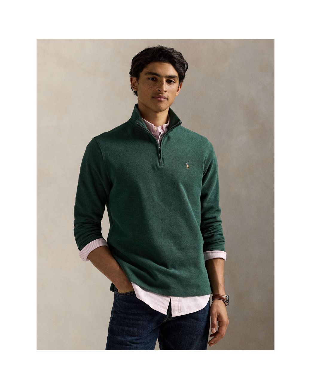 Polo Ralph Lauren Green Estate Fleece Quarter Zip Sweater for men