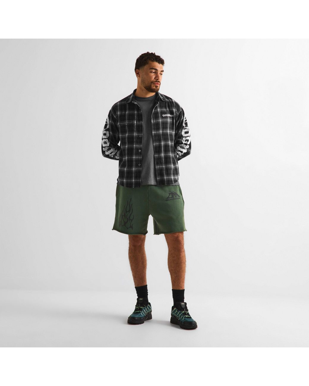 God Made Green Fleece Jogger Shorts for men