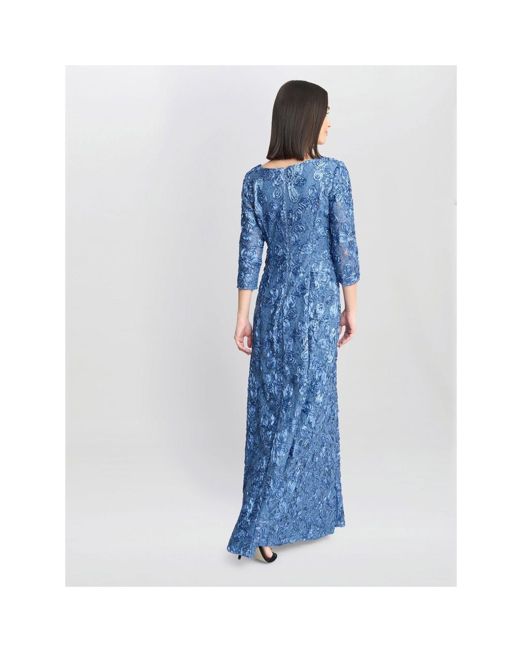 Gina Bacconi Blue Susanna Rosette Maxi Dress