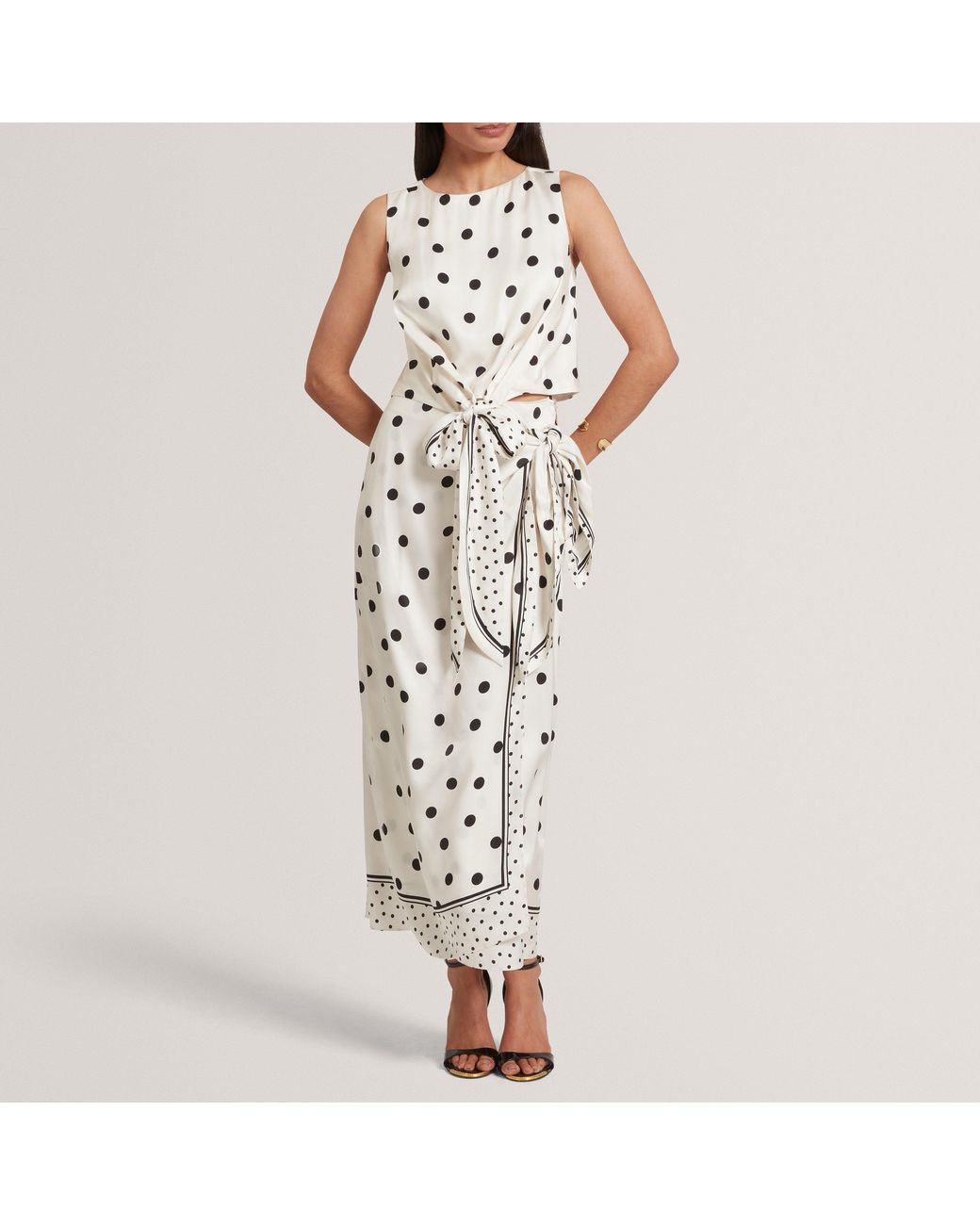 Ted Baker White Polka Dot Knot Detail Midi Skirt