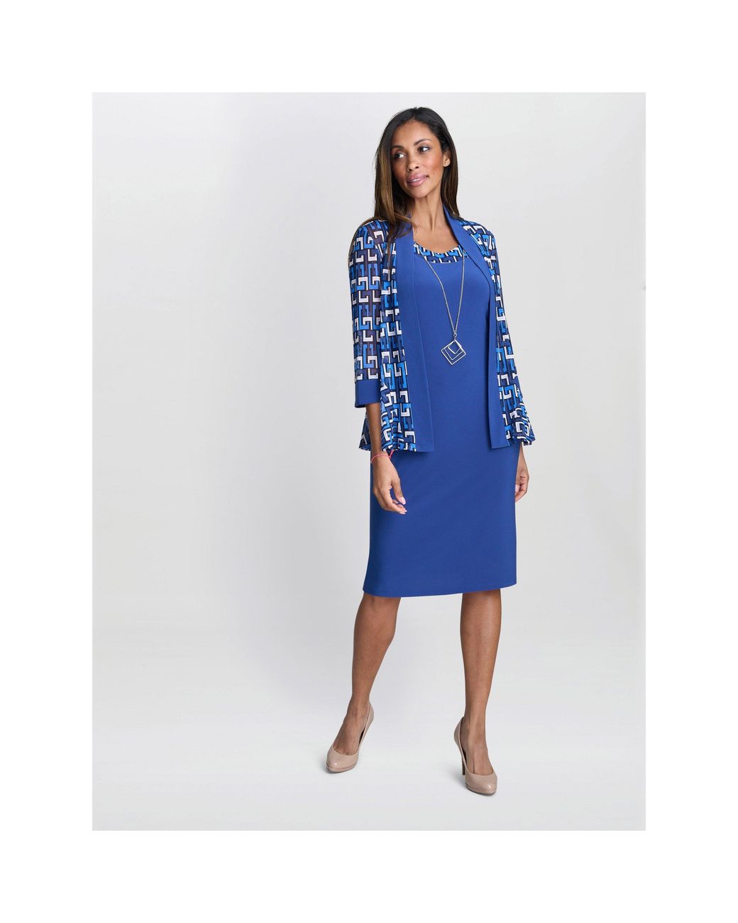 Gina Bacconi Blue Sofia Print Dress And Jacket
