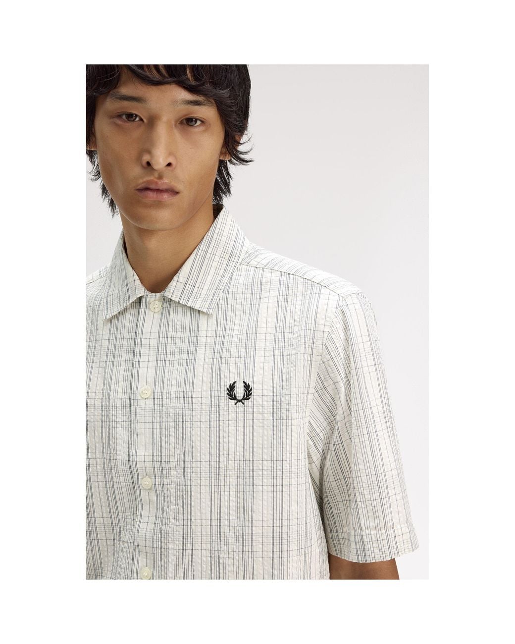 Fred Perry White Patterned Short Sleeve Shirt for men