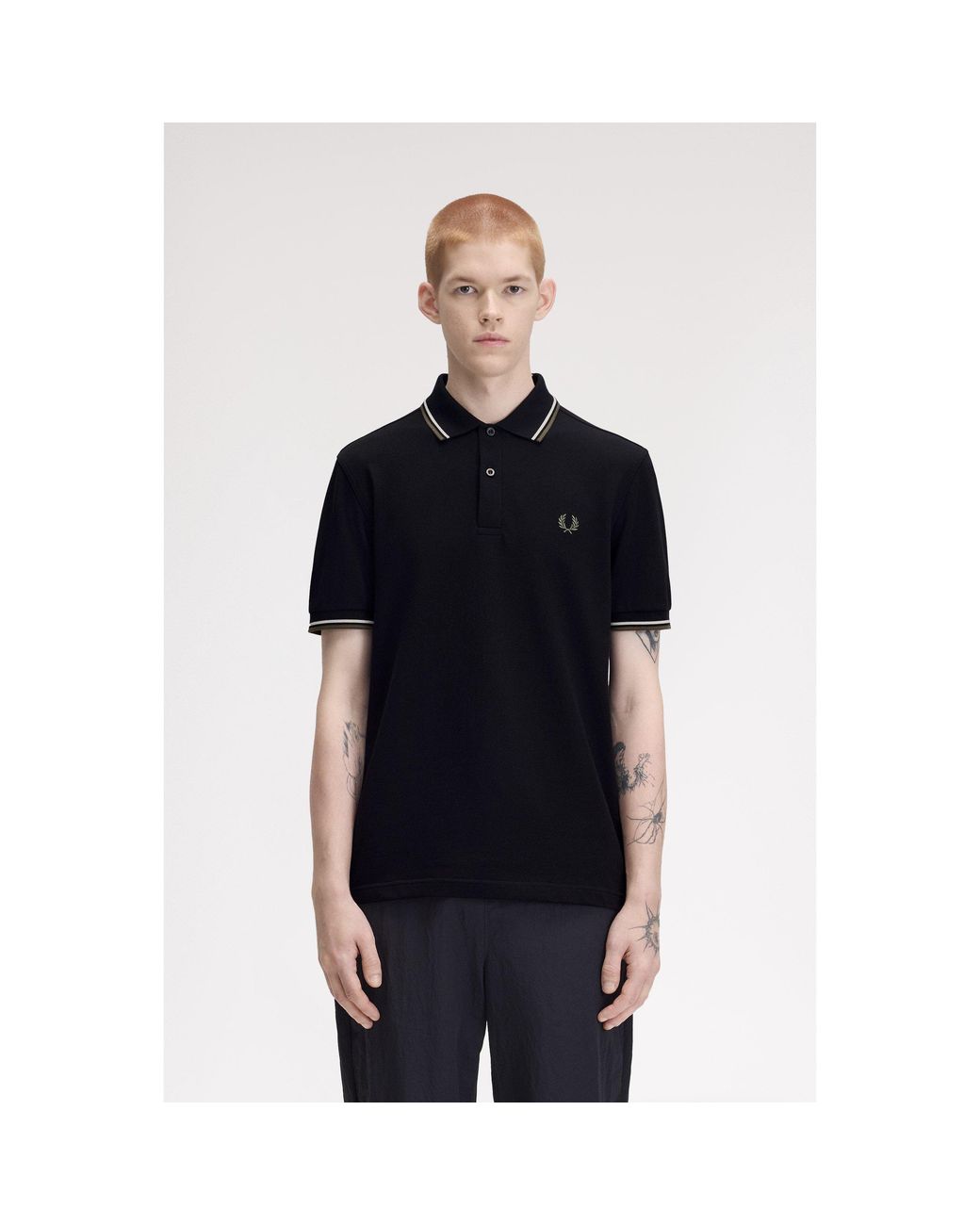 Fred Perry Black Short Sleeve Twin Tipped Polo Shirt for men