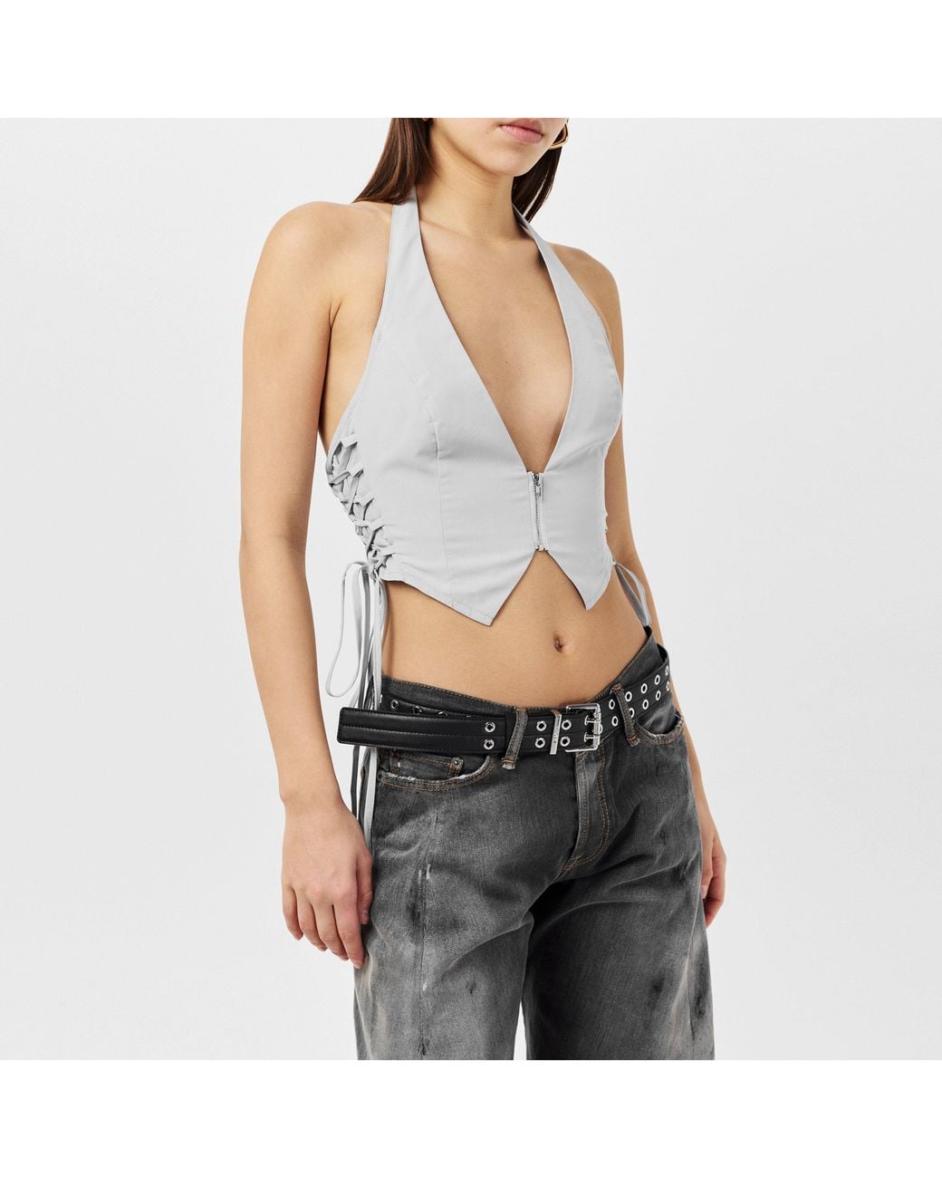 Missy Empire White Tie Up Halter Neck Waistcoat