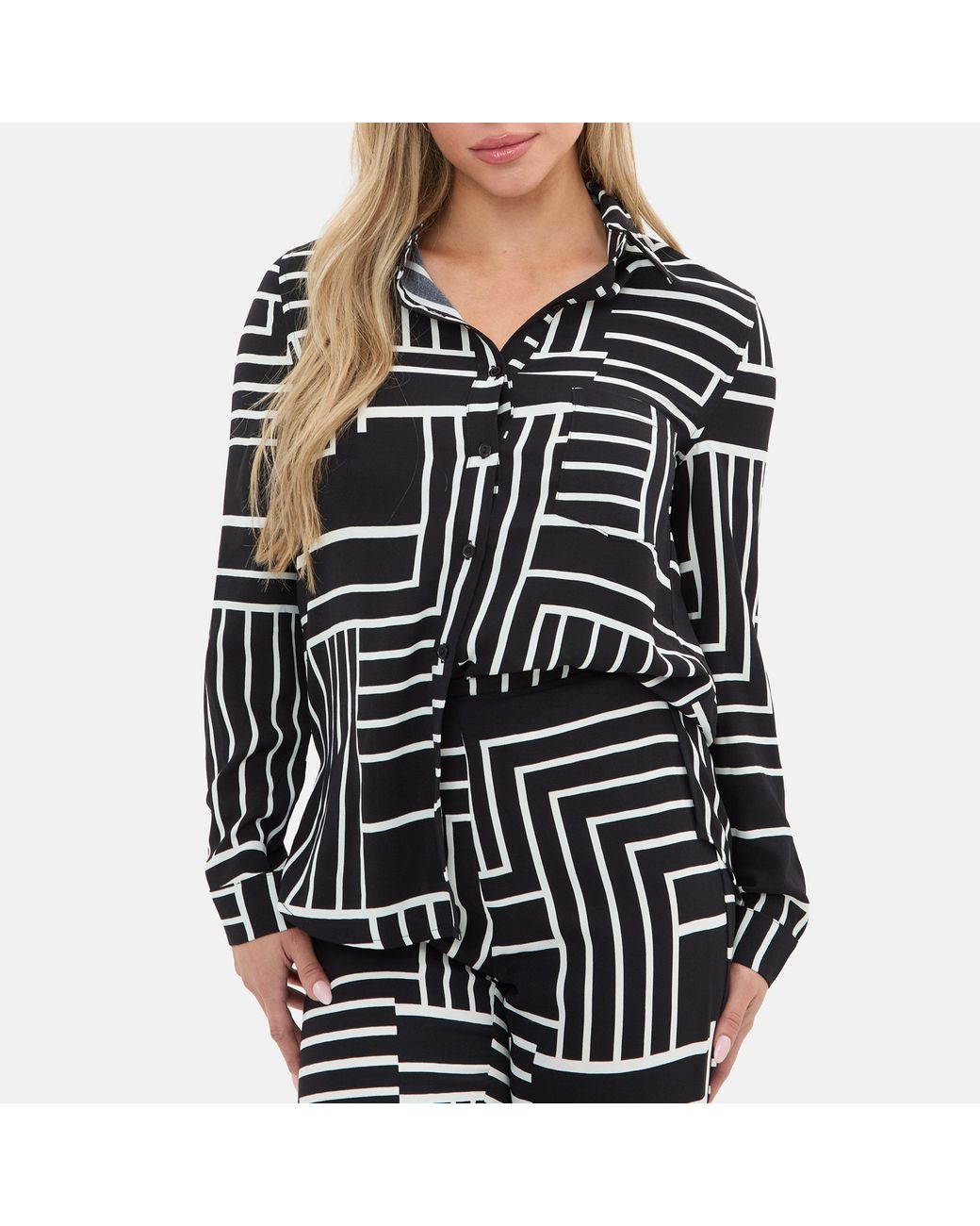 I Saw It First Black Printed Long Sleeved Crepe Shirt