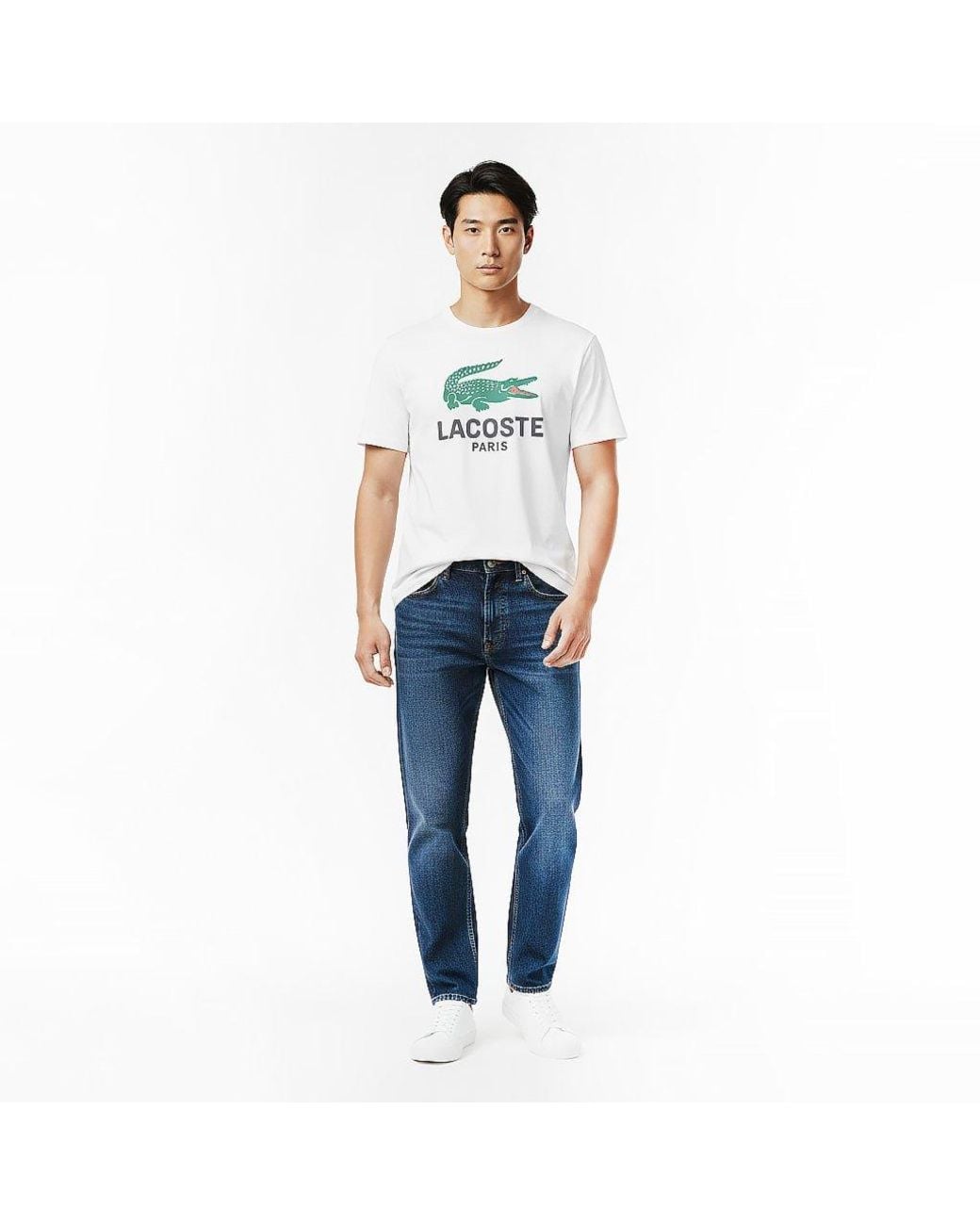 Lacoste White Large Croc Regular Fit T-Shirt for men