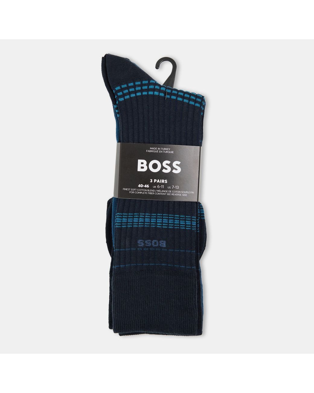 Boss Blue 3 Pack Rib Stripe Socks for men