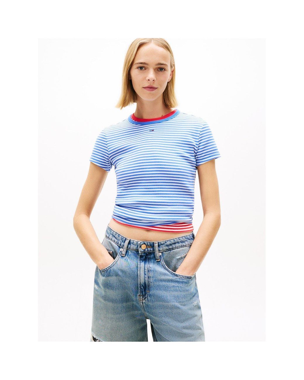 Tommy Hilfiger Blue Short Sleeve Logo Ribbed T-Shirt