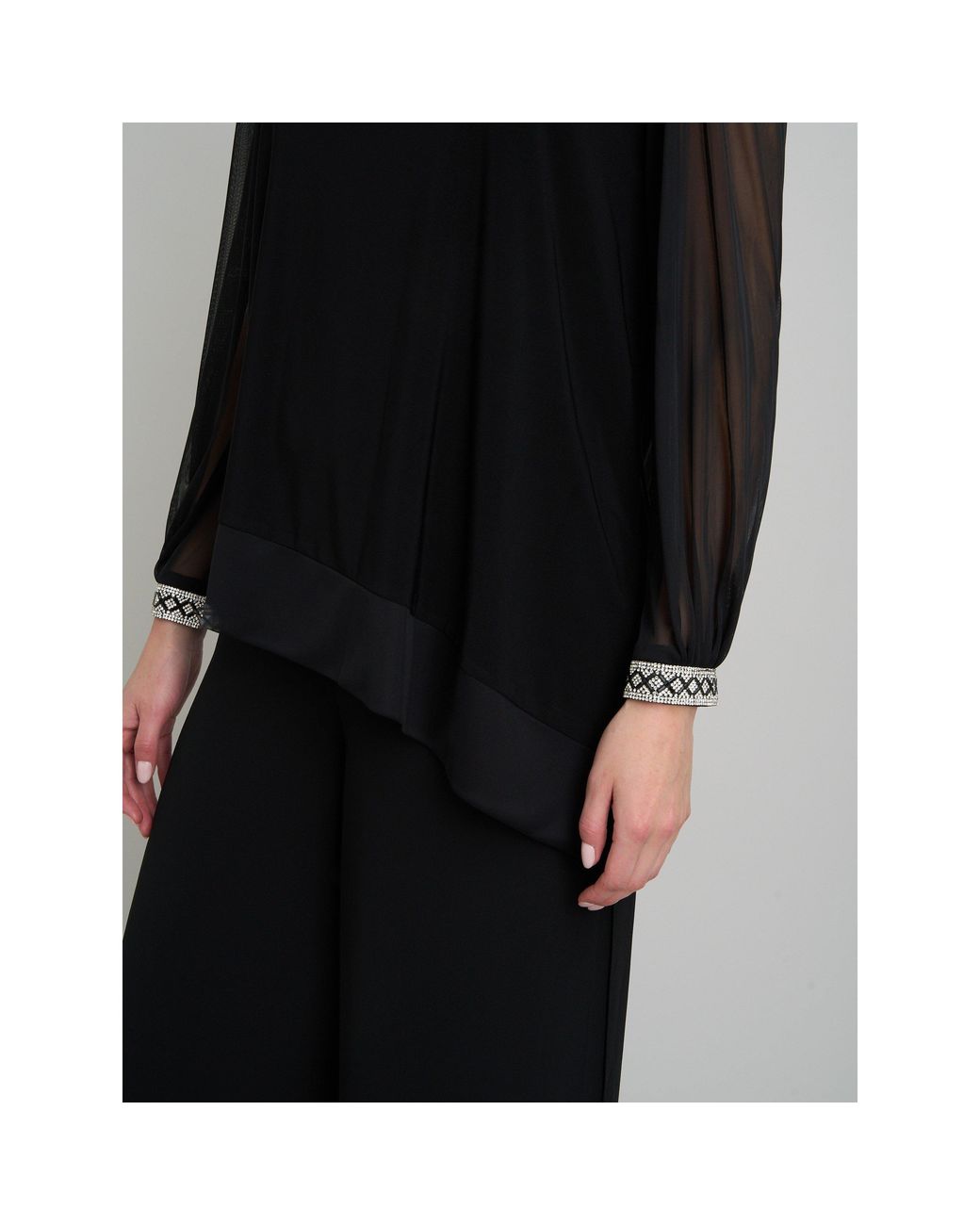 Gina Bacconi Black Jillian Sheer Sleeve Blouse