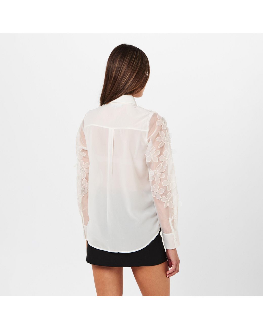 French Connection White Camden Floral Embellished Long Sleeve Blouse