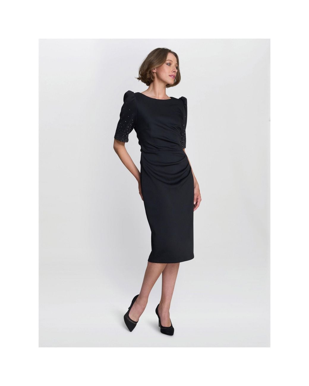Gina Bacconi Black Louisa Dress With Beaded Sleeve