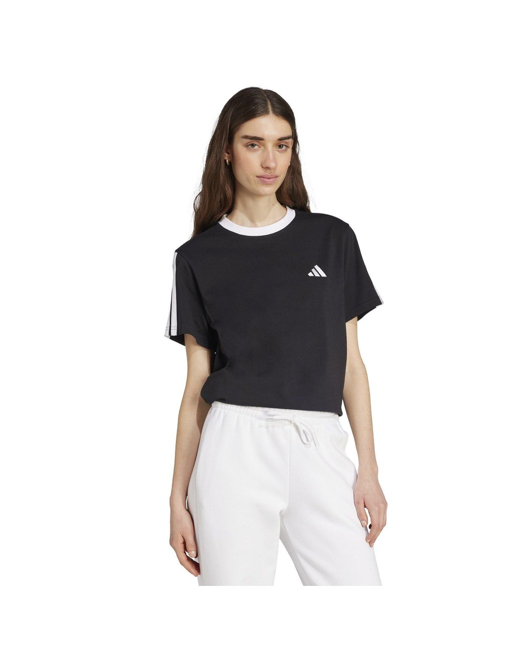 Adidas Black Essentials 3 Stripe T-Shirt