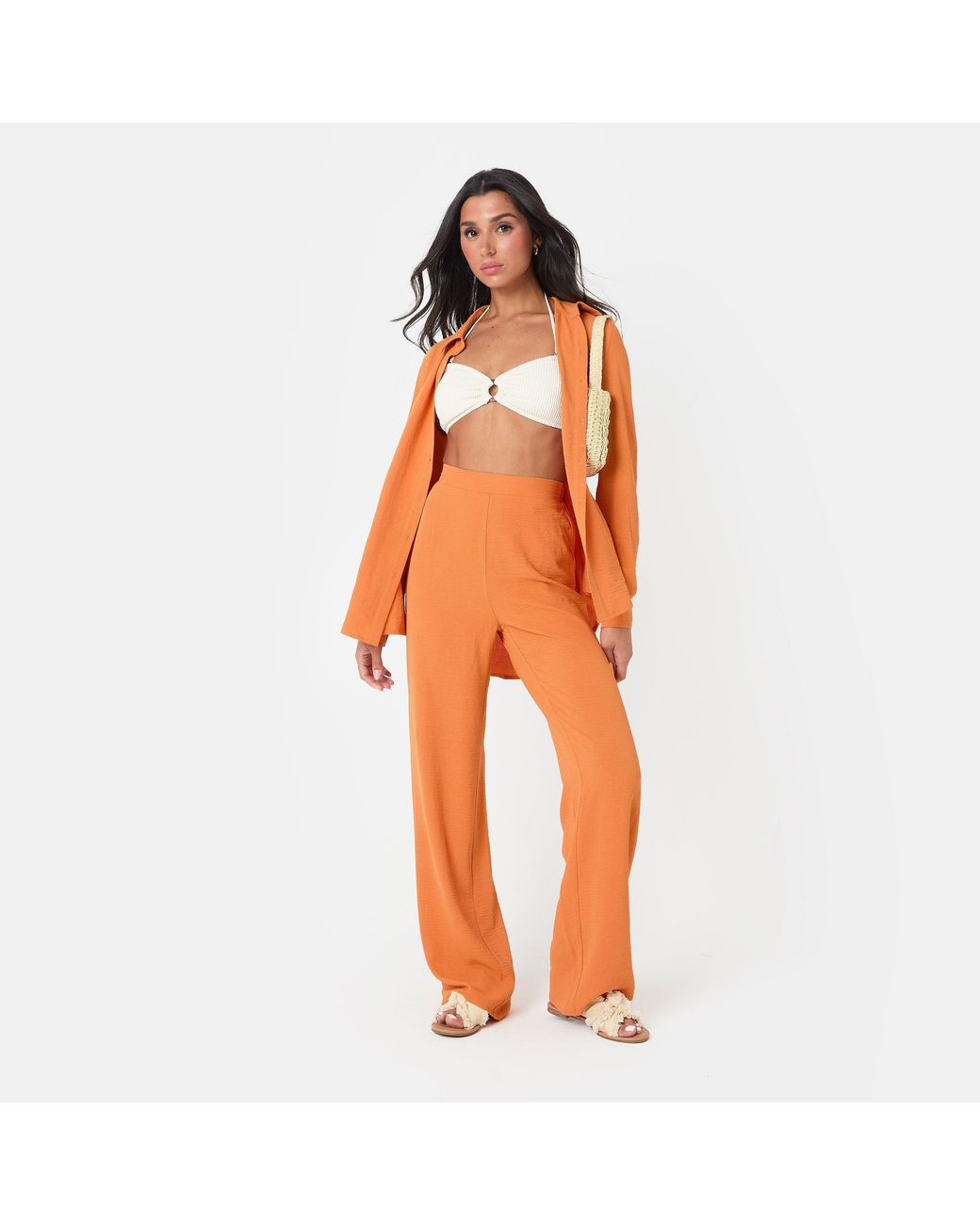 I Saw It First Orange Soft Crepe Wide Leg Trousers