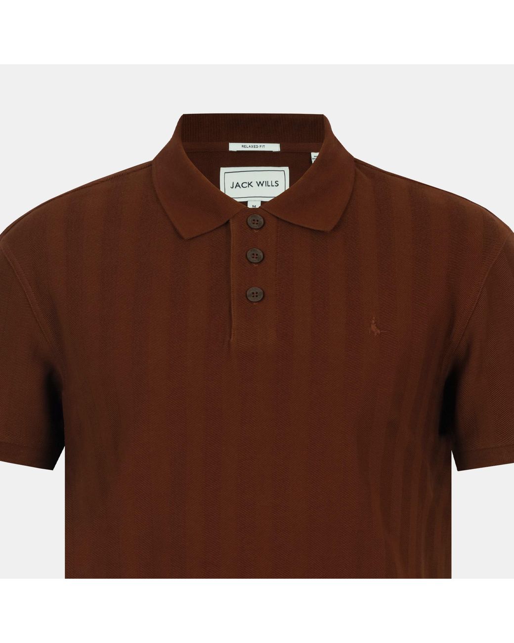 Jack Wills Brown Herringbone Cotton Short Sleeve Polo Shirt for men